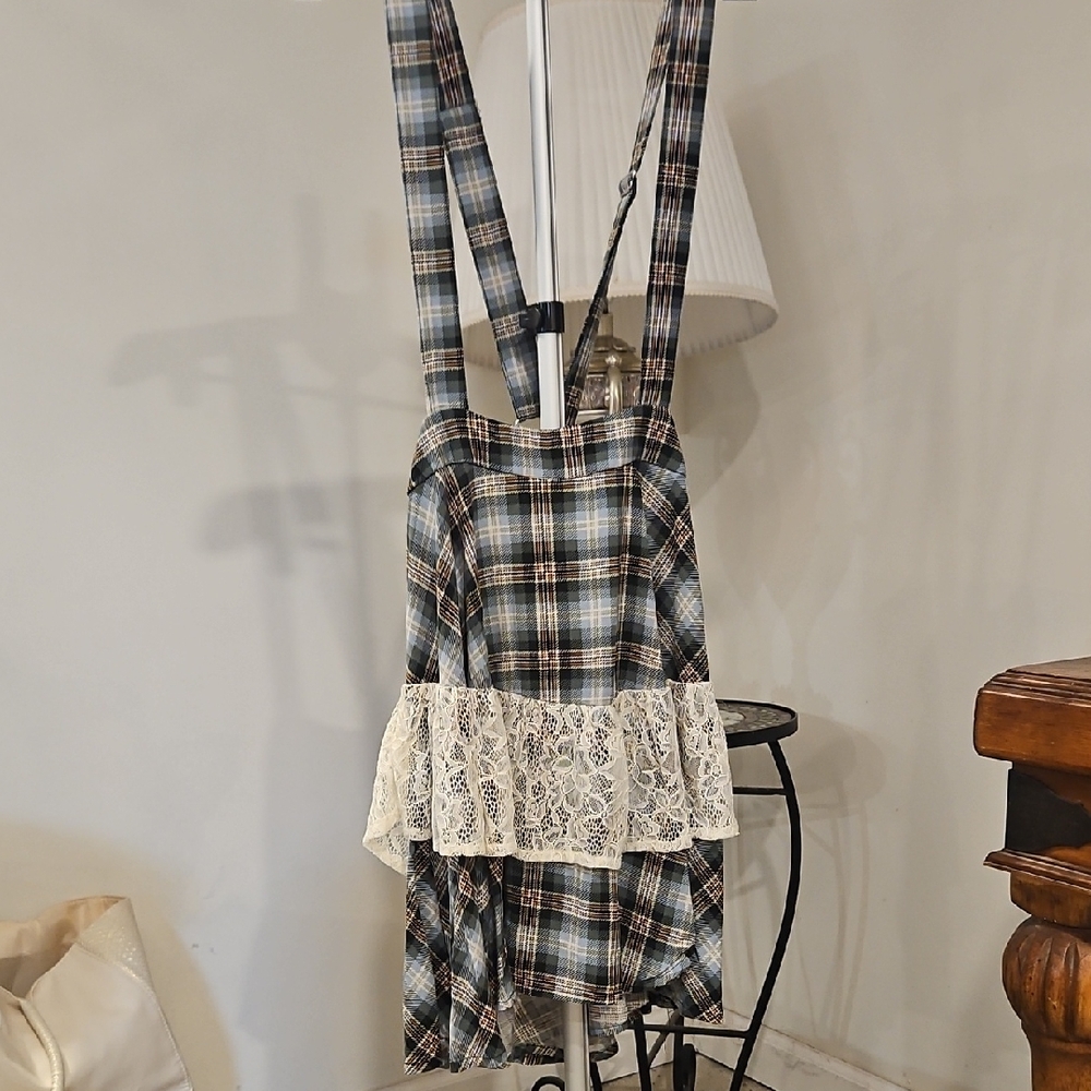 Hot Topic Y2k Blue Plaid Skirt Set with Lace